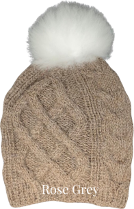 (Rose Grey)Pom Cable Alpaca Hat